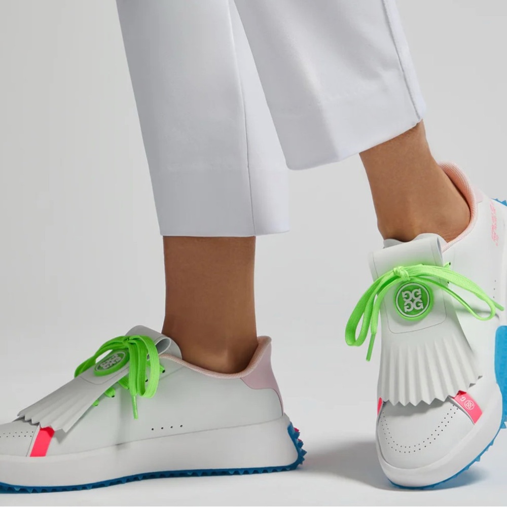 G/FORE White and Neon Green Women's Sneakers